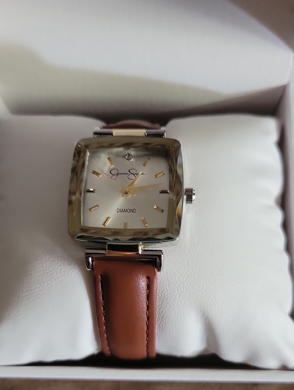 NWT- Jessica Simpson Silver Case Watch with Brown Leather Strap